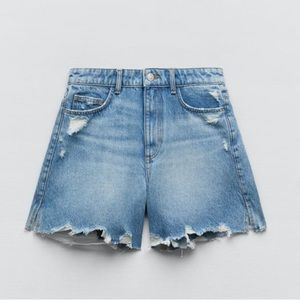 NWT ZARA RIPPED HIGH RISE DENIM SHORTS